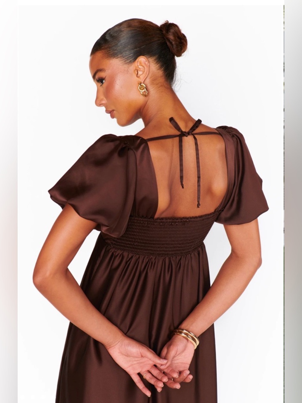 Show Me Your Mumu Nora Maxi Dress in Chocolate Luxe Satin - Picture 3 of 6